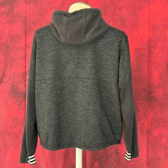 ADIDAS MEN'S GRAY & DARK GRAY HOODIE THREE -STRIPES ON THE CUFFS, L (LARGE) - Picture 2 of 13